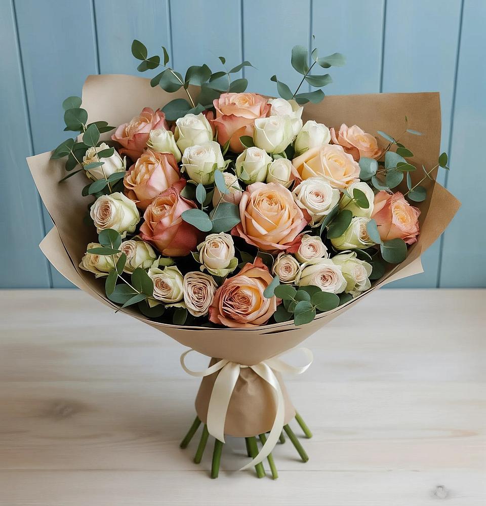 Букет цветов из: Альстромерии и Розы в Калья