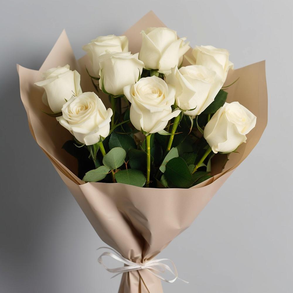 Букет 9 Белых роз Эдлесс Лав в Калья