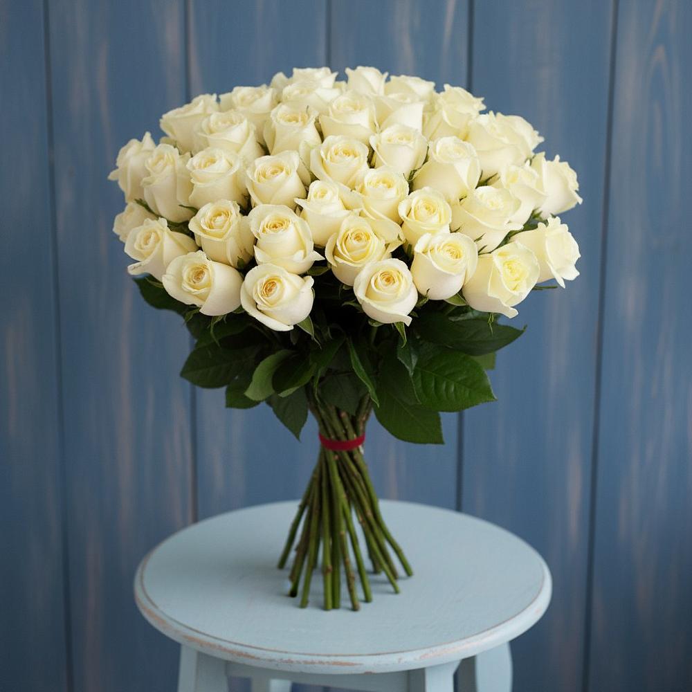 Букет 51 Белая роза Эдлесс Лав в Калья
