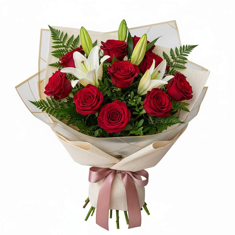 Букет цветов из: Лилии и Розы в Калья