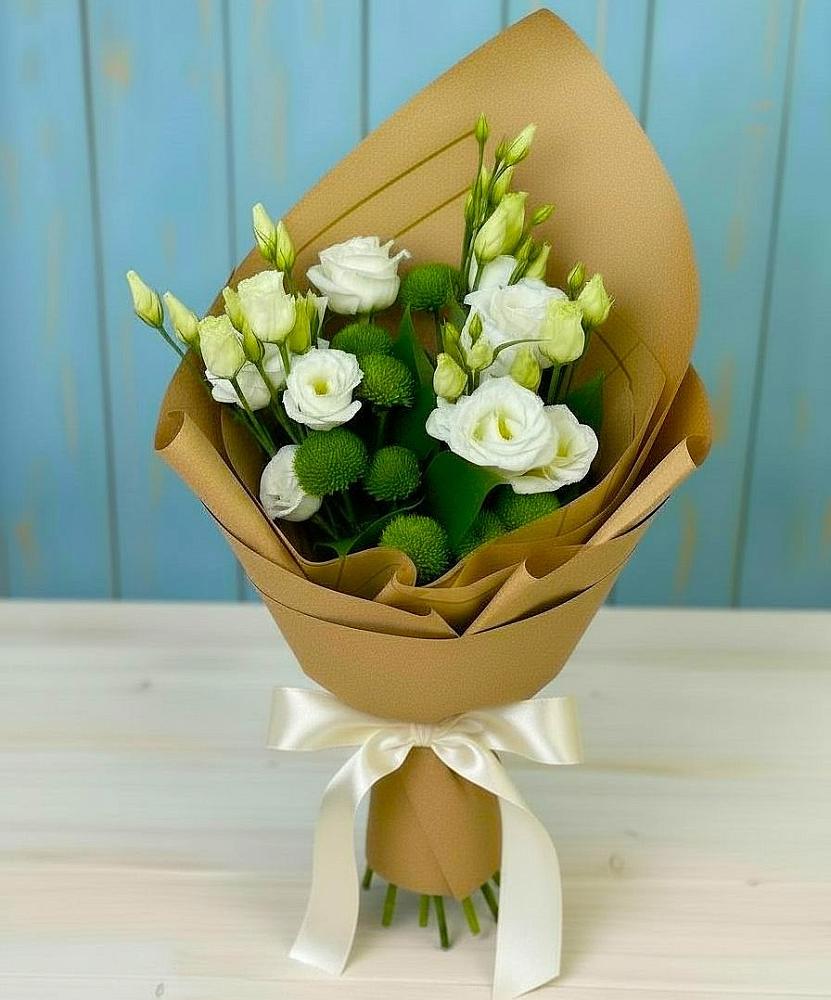 Букет цветов из: Хризантемы и Лизиантусы в Калья