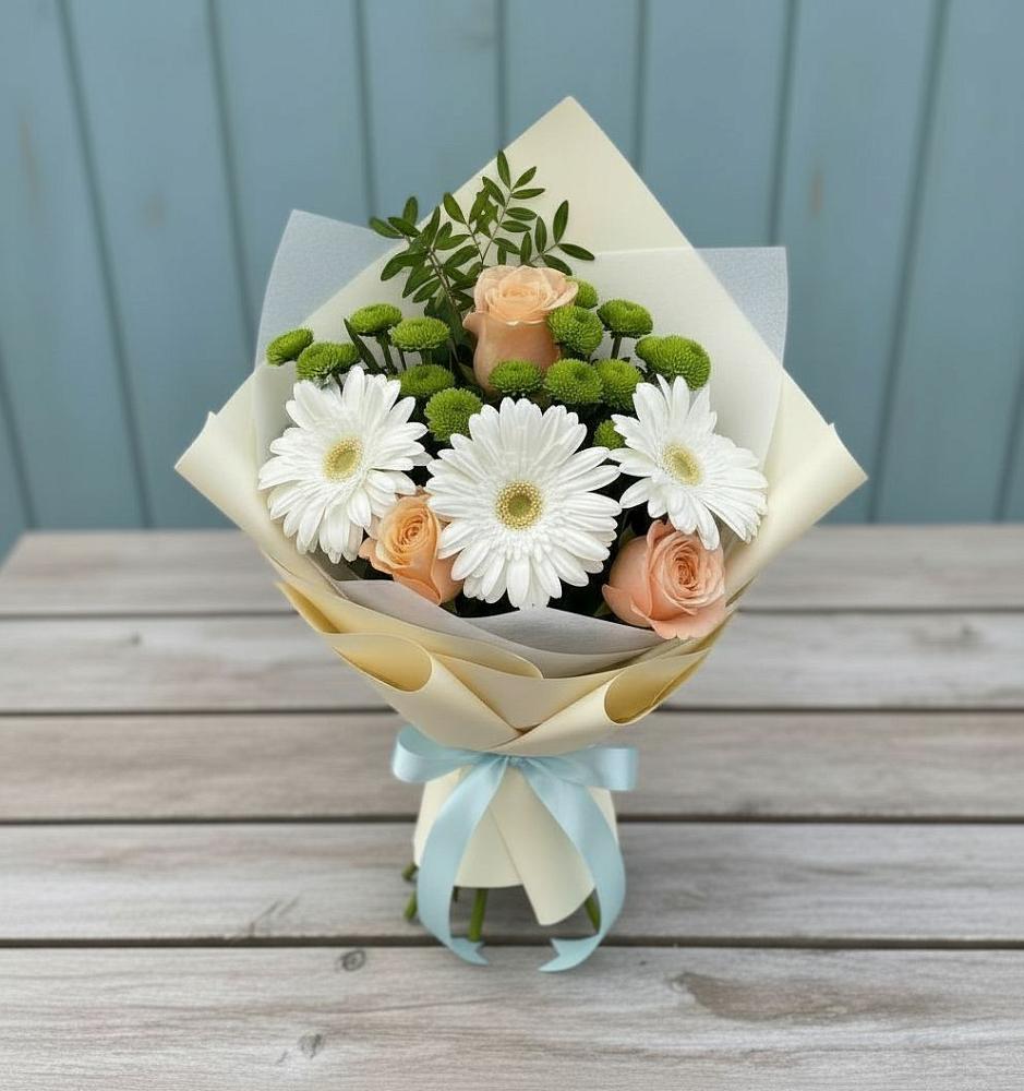 Букет цветов из: Герберы, Розы и Хризантемы в Калья