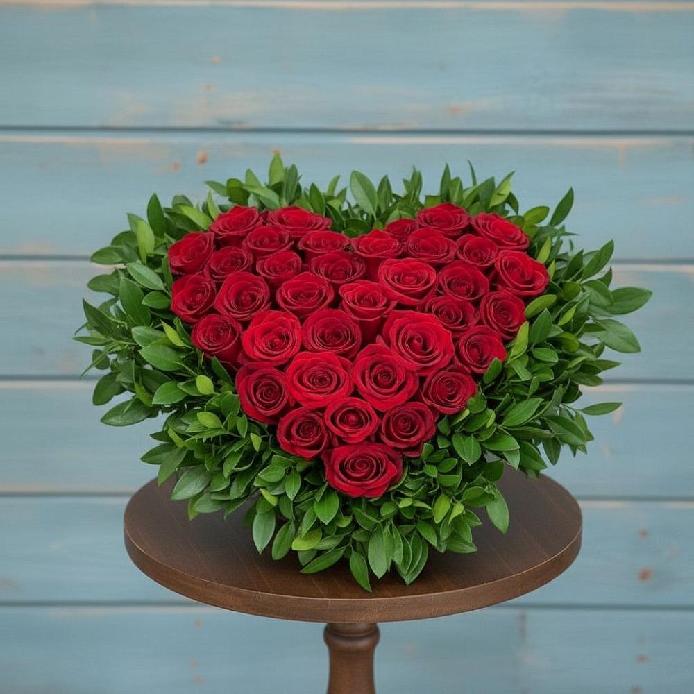 Цветочная композиция из Розы в виде сердца в Калья