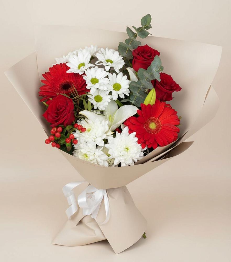Букет цветов из: Розы, Хризантемы, Герберы и Лилии в Калья
