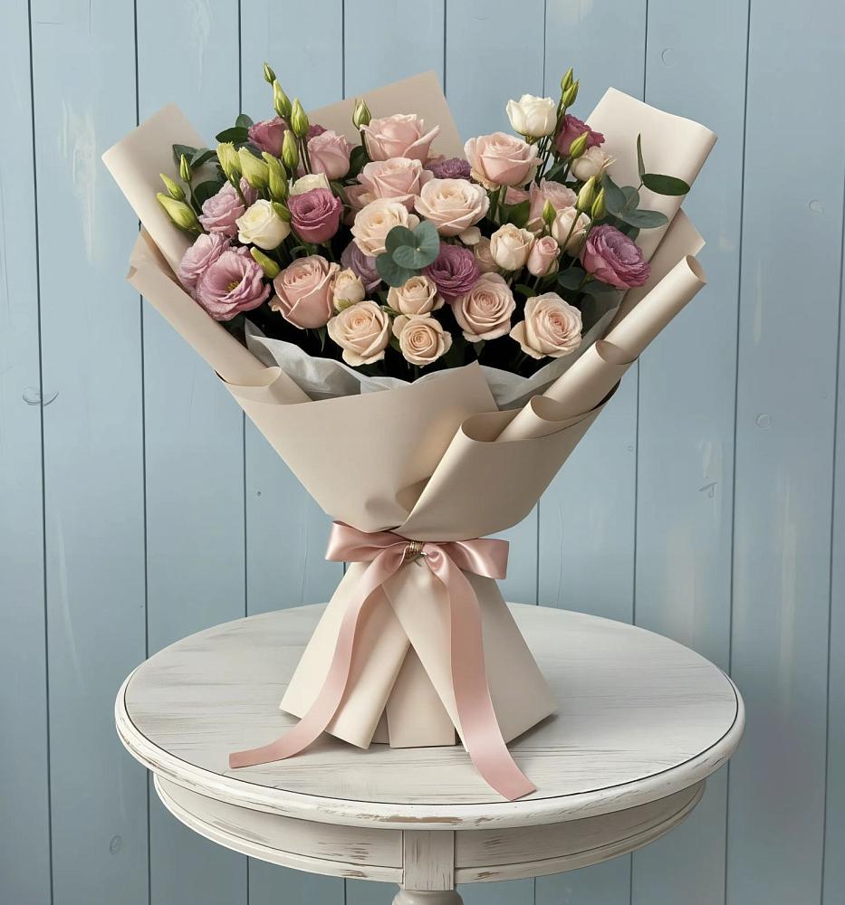 Букет цветов из: Розы и Лизиантусы в Калья