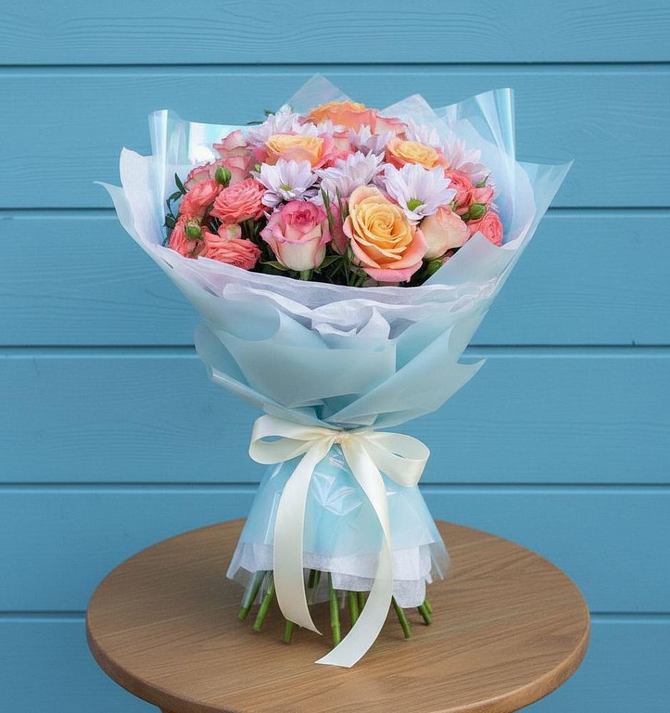 Букет цветов из: Хризантемы и Розы в Калья